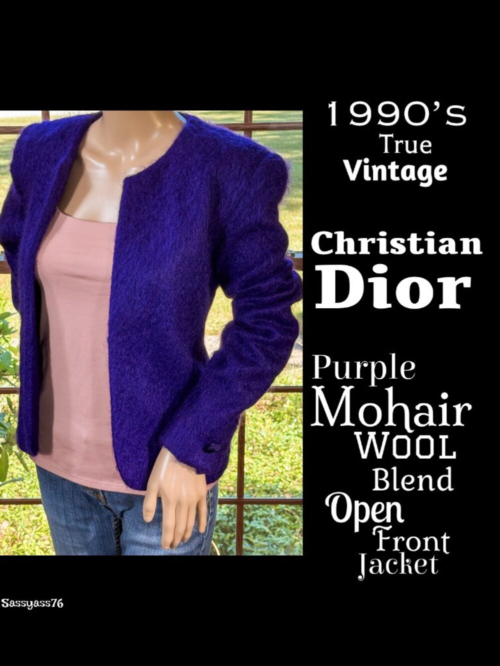 🆕VTG▪️CHRISTIAN DIOR▪️90's Dark Purple Mohair Wool Blend Open Front Jacket